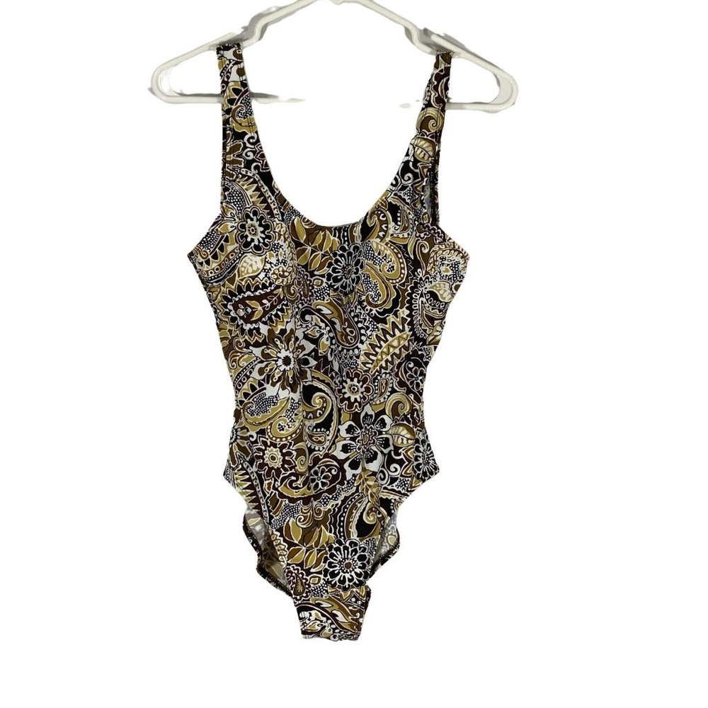 Aliana Womens Multicolor Floral Sleeveless Scoop Neck One Piece Swim Suit Sz 12